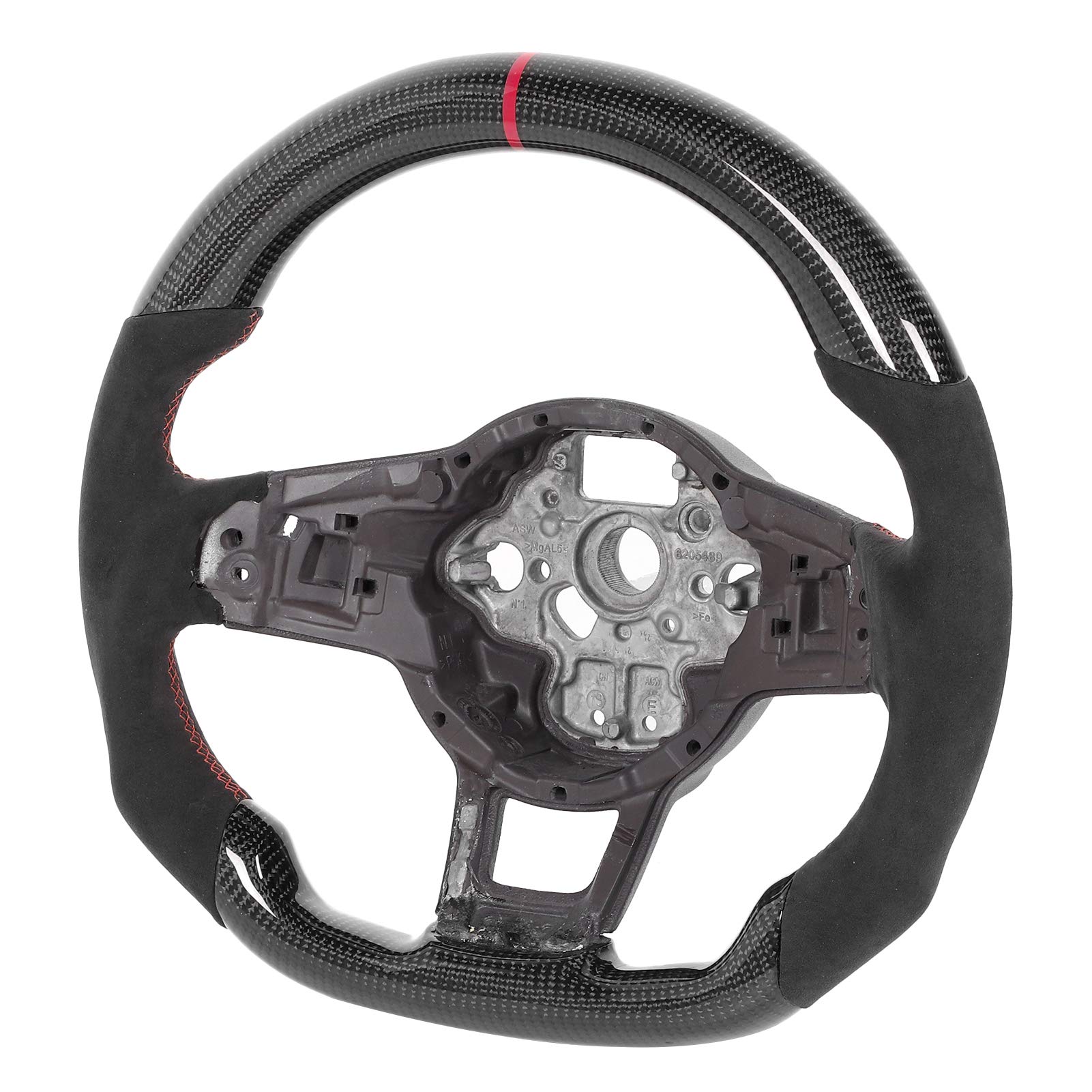 Płaska Dolna Kierownica z Włókna Węglowego z Czerwonymi Przeszyciami do Mk7/Mk7.5 GTD/R 2013-2020 - Projekt Wyścigowy do Pojazdów z ręczną/automatyczną skrzynią Biegów