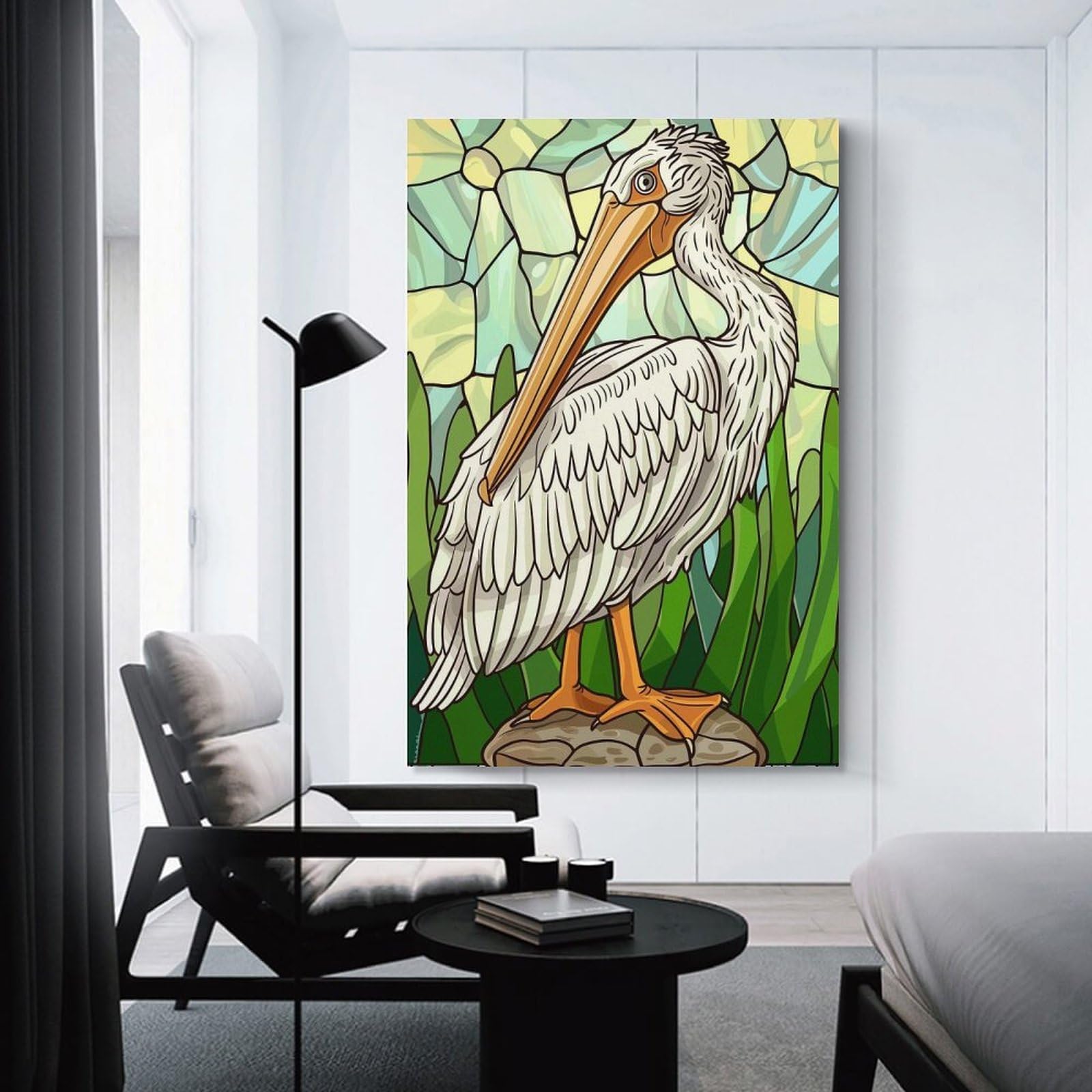 Junmoney Room Decor Wall Art Stained Glass Pelican Art, 20x30inch(50x75cm), for Hallway, Bedroom Or Modern Interiors, Gift Idea for Housewarming And Birthdays