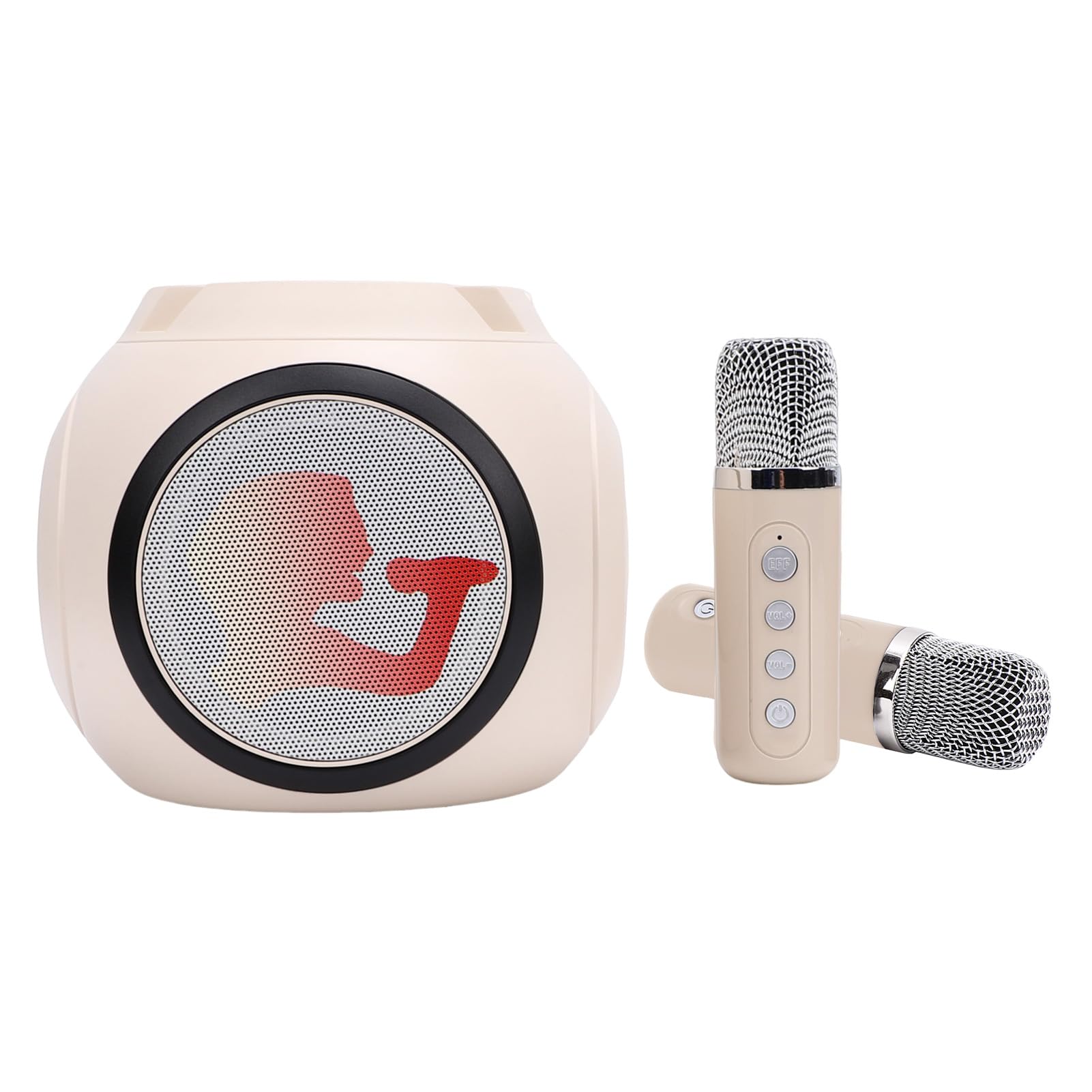 POENVFPO Macchina per Karaoke, Altoparlante Bluetooth con 2 Microfoni Wireless, Trasmissione 2.4G per Duetti, Regolazione Audio Integrata, Luci a LED, Design Compatto per Feste in Casa, (WHITE)