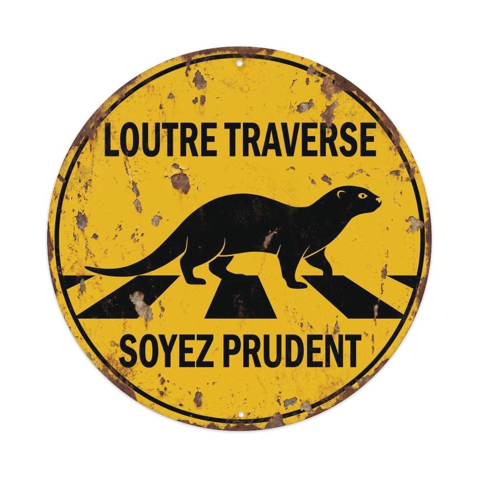 Metal Tin Sign Otter Crossing Soyez Prudent Vintage
