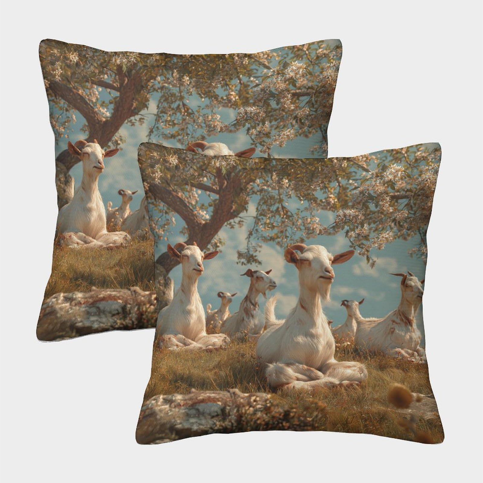 kaiyun 2 Pack A Flock of Goats on A Sunny Summer Day Luxury Digital Printed Soft 3D Themed Square Cushion Cover 45x45cm