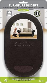 Slipstick 9-1/2 x 5-3/4 Oval Heavy Furniture Movers for Hardwood Floors 4 Pack Premium Reusable Felt Furniture Sliders for Moving Heavy Appliances & Furniture on Hard Surfaces, CB139