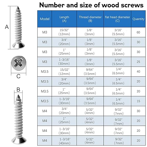 Miniatura 2 de Kit surtido de 330 tornillos para madera, tornillos de cabeza avellanada Phillips Drive, sujetadores, acero inoxidable 304, M3, M3.5, M4, 12