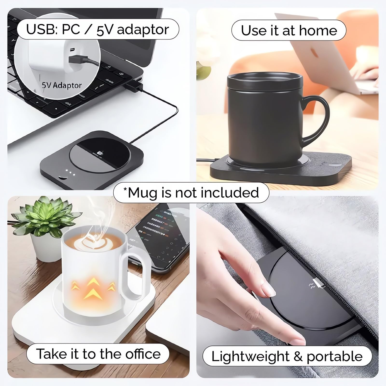 Podgrzewacz do kubków USB na biurko w Wielkiej Brytanii, 3 ustawienia temperatury i automatyczne wyłączanie 8H, podgrzewacz świec do podgrzewania kawy, mleka, herbaty i świec (czarny garnitur A)