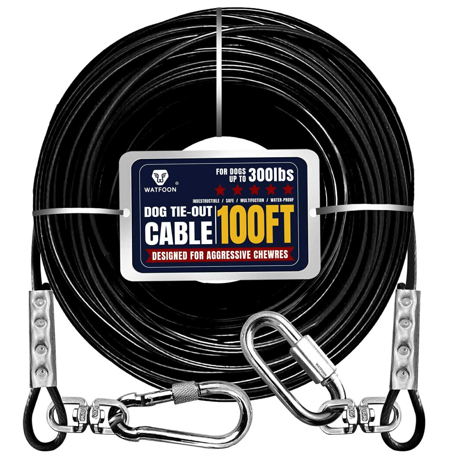 Tie Out Cable for Dogs Up to 300lbs,100ft Extra Strong 1000lbs Break Strength Tie-Out Tether Trolley Training Lead,Dog Run Cable for Yard Garden Park