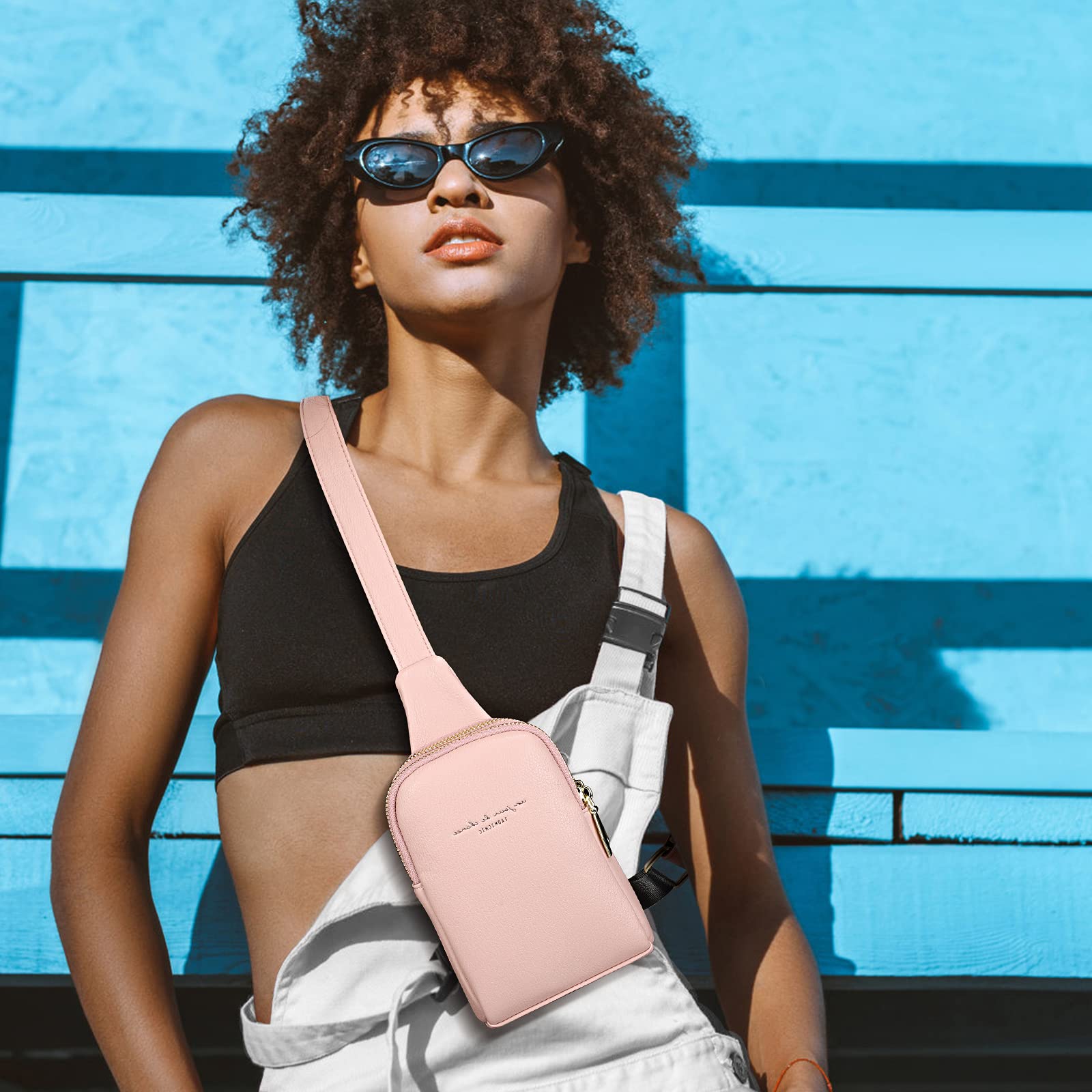 Amosfun Holographic Fanny Pack For Women - Pink PU Waist Bag, Adjustable Strap, 17.5x13x5cm - View #11