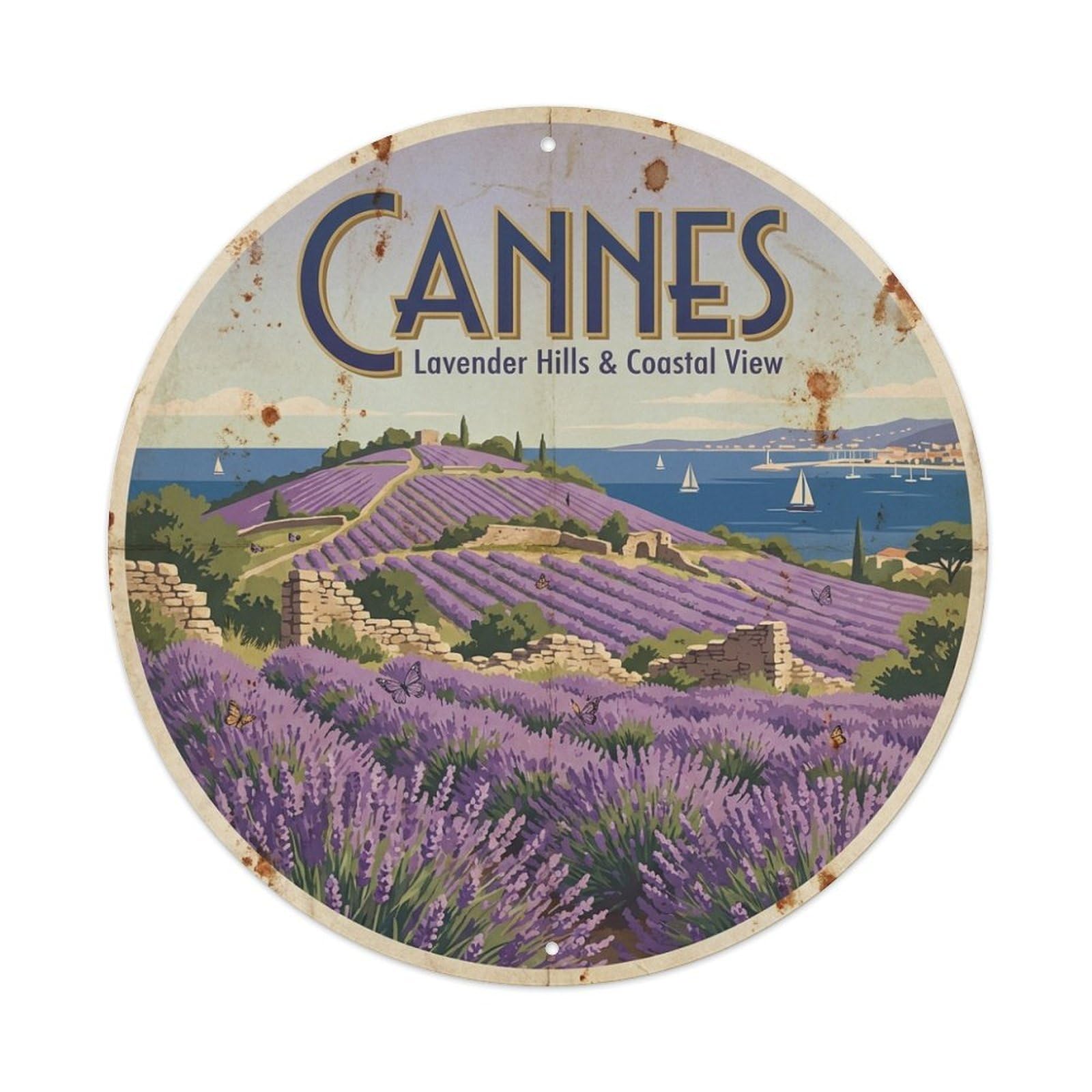 City Travel France Cannes Lavender Hills Coastal View Metal Tin Sign