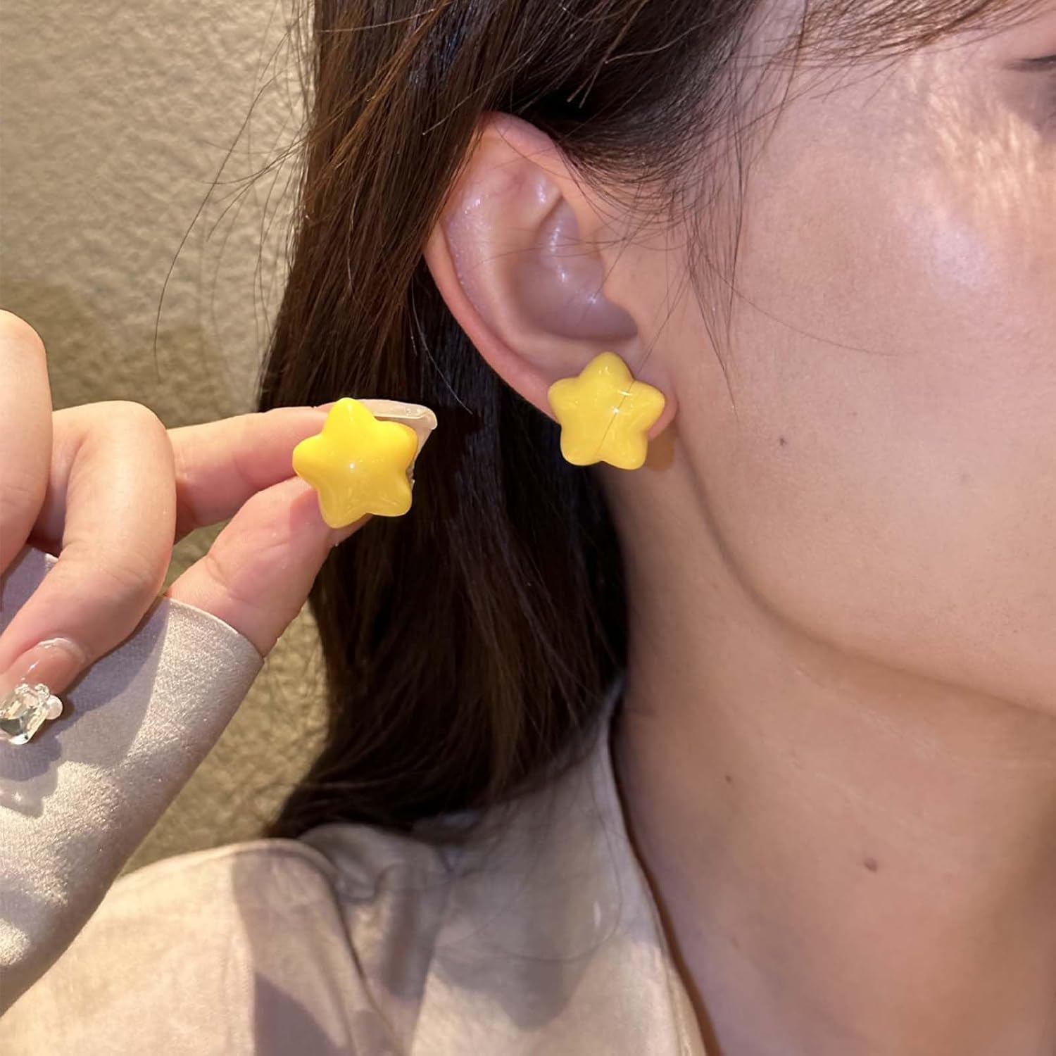 Vintage Acrylic Star Stud Earrings Puffed Star Earrings Blue Chunky Star Earrings Resin Star Earrings Jewelry for Women - Image 2