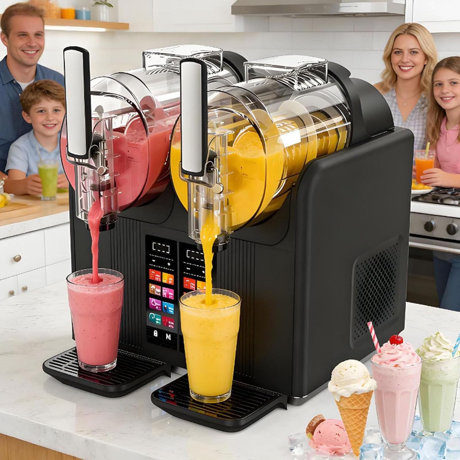 Máquina de helado 7 en 1 con panel táctil de 430W y doble tanque