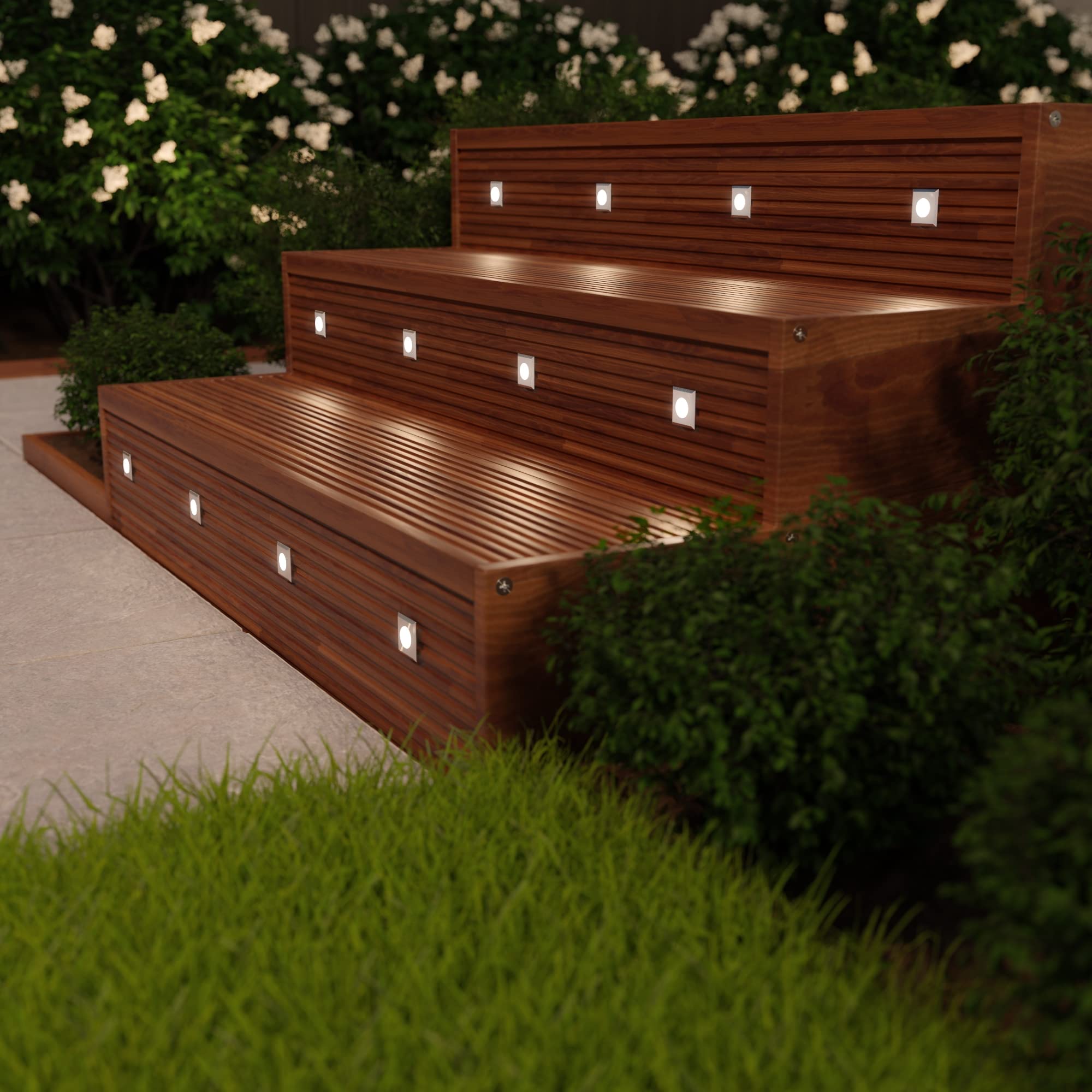 ledscom.de 6x LED da incasso a pavimento AGENA per esterni, IP65, acciaio inox, angolare, 6 x 6cm, bianco caldo
