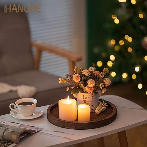 Miniatura 6 de Hanobe Bandeja decorativa de madera para servir plato de madera redondo rústico para decoración de centro de mesa, bandejas pequeñas para