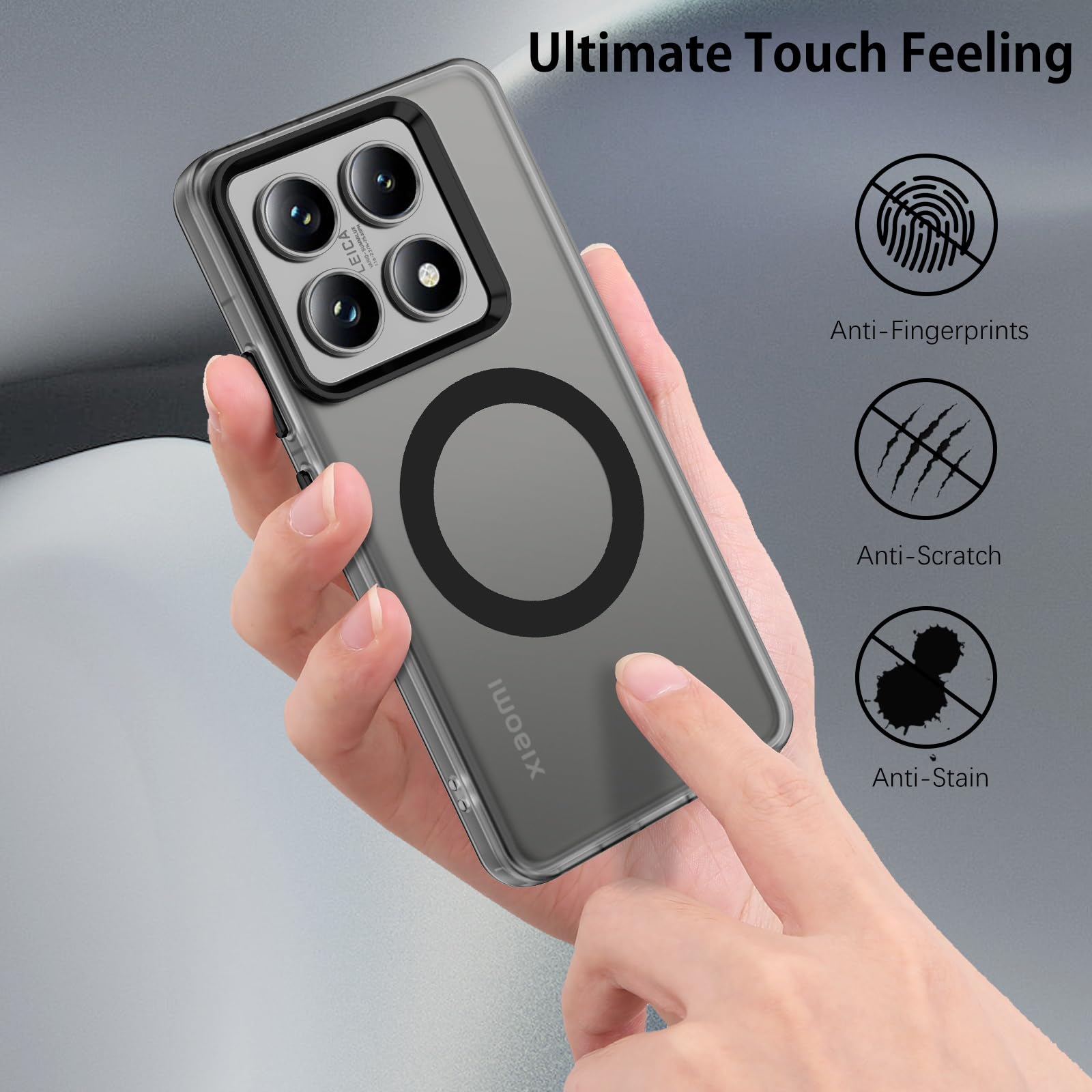 DOMAVER Cover magnetica per Xiaomi 14T, cover traslucida opaca [compatibile con MagSafe], custodia protettiva militare antiurto, custodia per telefono protezione Xiaomi 14T Fin, nero
