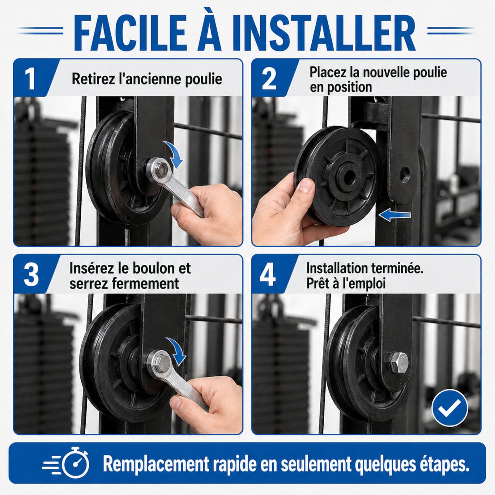 Poulie Musculation 90mm Lot de 6 Poulies Câble Fitness Machine avec Roulement (Remplacement Silencieuse Plastique Résistant Home Gym)