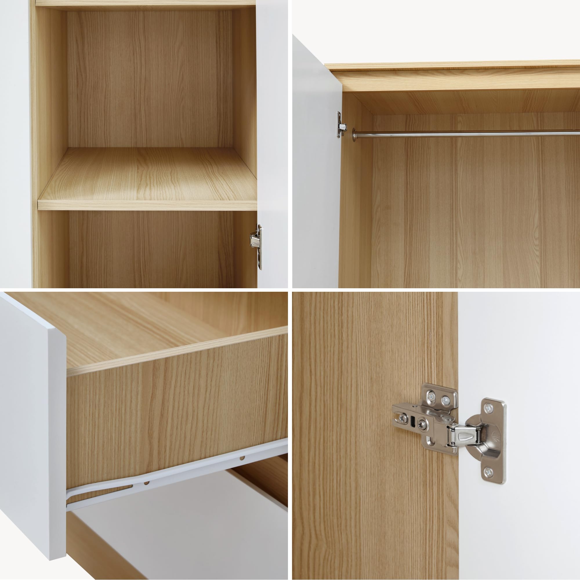 [en.casa] Armario Ropero Bastheim Práctico Armario Dormitorio con 4 Puertas 1 Perchero 6 Compartimentos 2 Cajones Fácil de Limpiar MDF 176 x 80 x 52 cm - Efecto Roble y Puertas Blancas