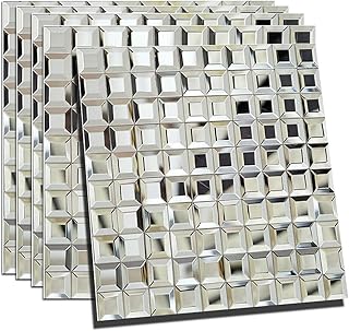 Mirror Glass Mosaic Tile, Beveled Seamless Crystal Diamond Silver Backsp...