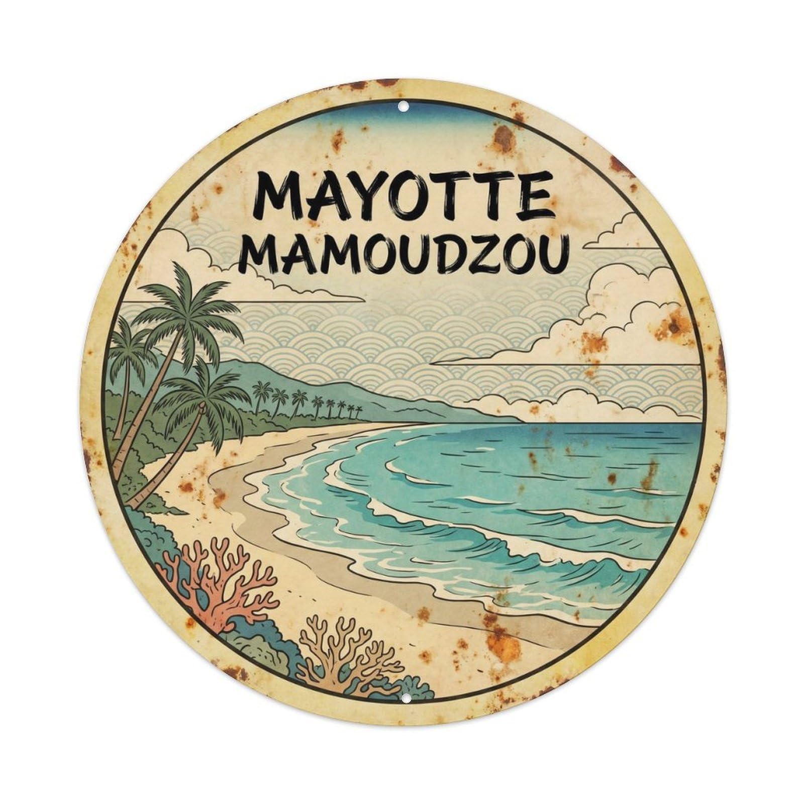 Mayotte Mamoudzou Atoll Resort Classic Illustration Metal Tin Sign
