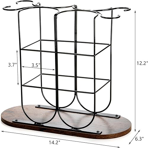 Miniatura 2 de ZEAYEA Soporte de madera para vino, estante de vino para encimera para 6 botellas y 4 vasos, estante de almacenamiento de vino independiente para el