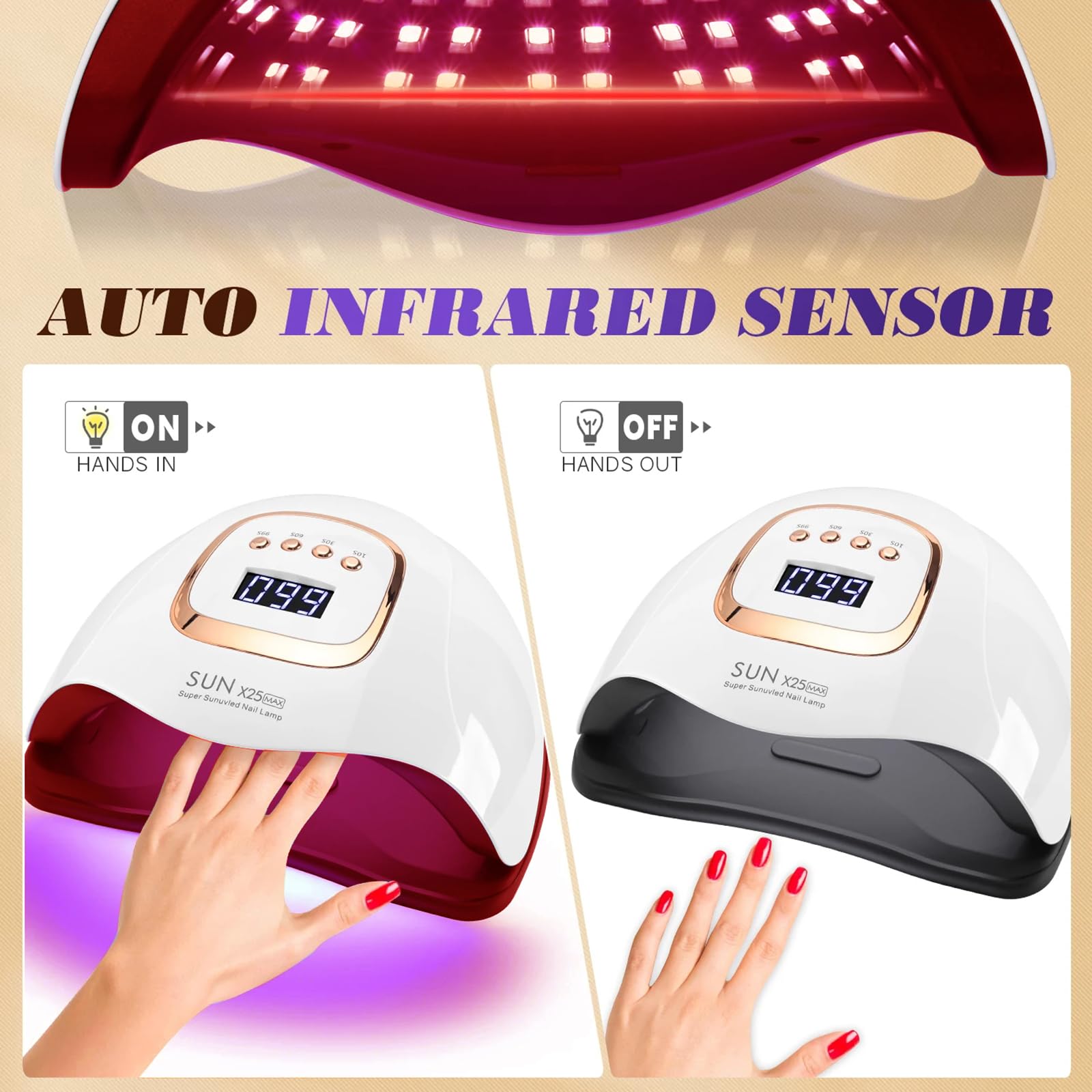 Suszarka do paznokci 380 W, lampa UV LED do paznokci, profesjonalna lampa żelowa UV LED do paznokci z 4 timerami/inteligentnym czujnikiem LCD, narzędzie do utwardzania paznokci u rąk i stóp