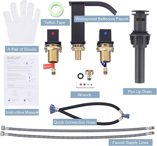Miniatura 7 de ARCORA Grifo de baño de cascada de bronce aceitado  Grifos de baño de 8 pulgadas para fregaderos, 3 agujeros, 2 asas, grifo de lavabo de baño con