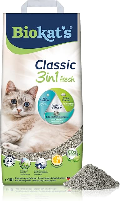 Biokatʼs Classic fresh 3in1 żwirek o zapachach wiosennych - Zbrylający żwirek dla kota o 3 różnych rozmiarach ziarna - 1 worek (1 × 10 l)