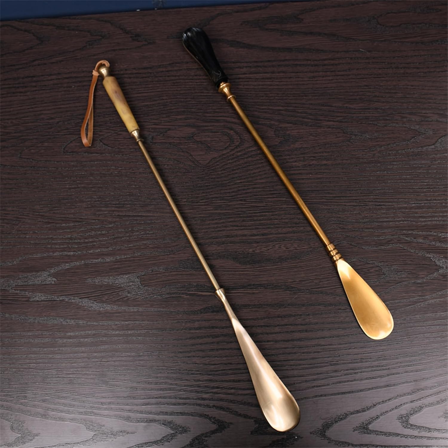 Calzador De Latón Largo, Calzador De Metal Duradero para Personas Mayores, Bastón Ligero para Ponerse Zapatos con Cordón De Cuero para Mujeres Embarazadas Y Hombres.