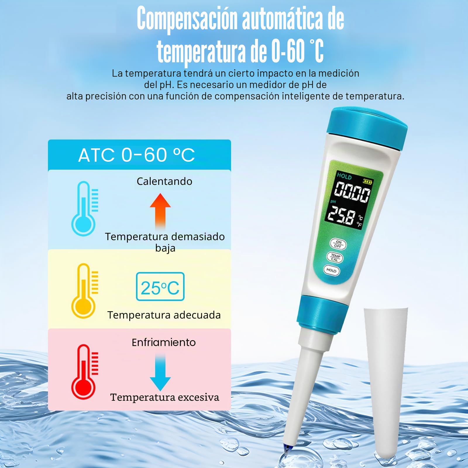Medidor de pH Alimentos, Medidor de pH Digital con Pantalla LCD Retroiluminada y ATC, phmetro Semisolidos y Liquido para Agua, Queso, Madre, conservas, Carne y muestras sólidas