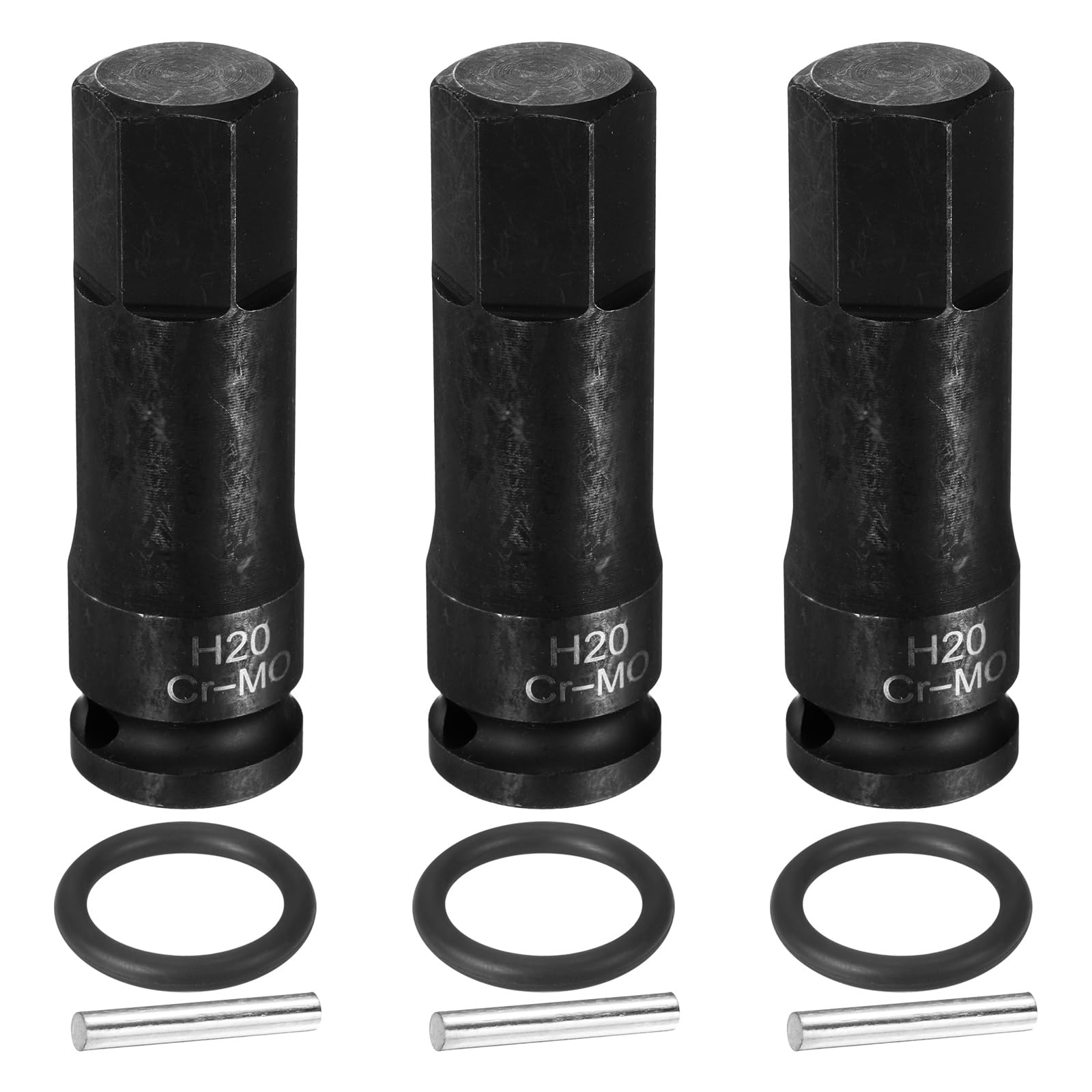 sourcing map 3pcs 1/2" Drive Impact Hex Bit Socket H20(20mm) Metric CR-MO Steel 6-Point Sockets with Cotter Pin for Power Drill Drivers Adapter — image 1