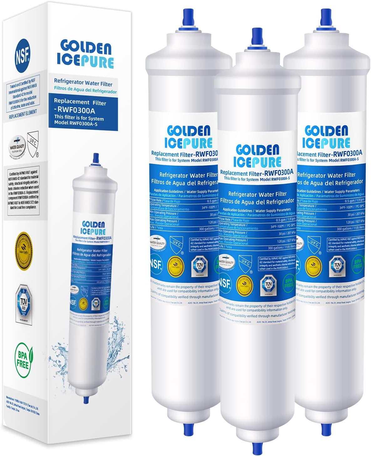 GOLDEN ICEPURE RWF0300A Inline Water Filter Replacement for