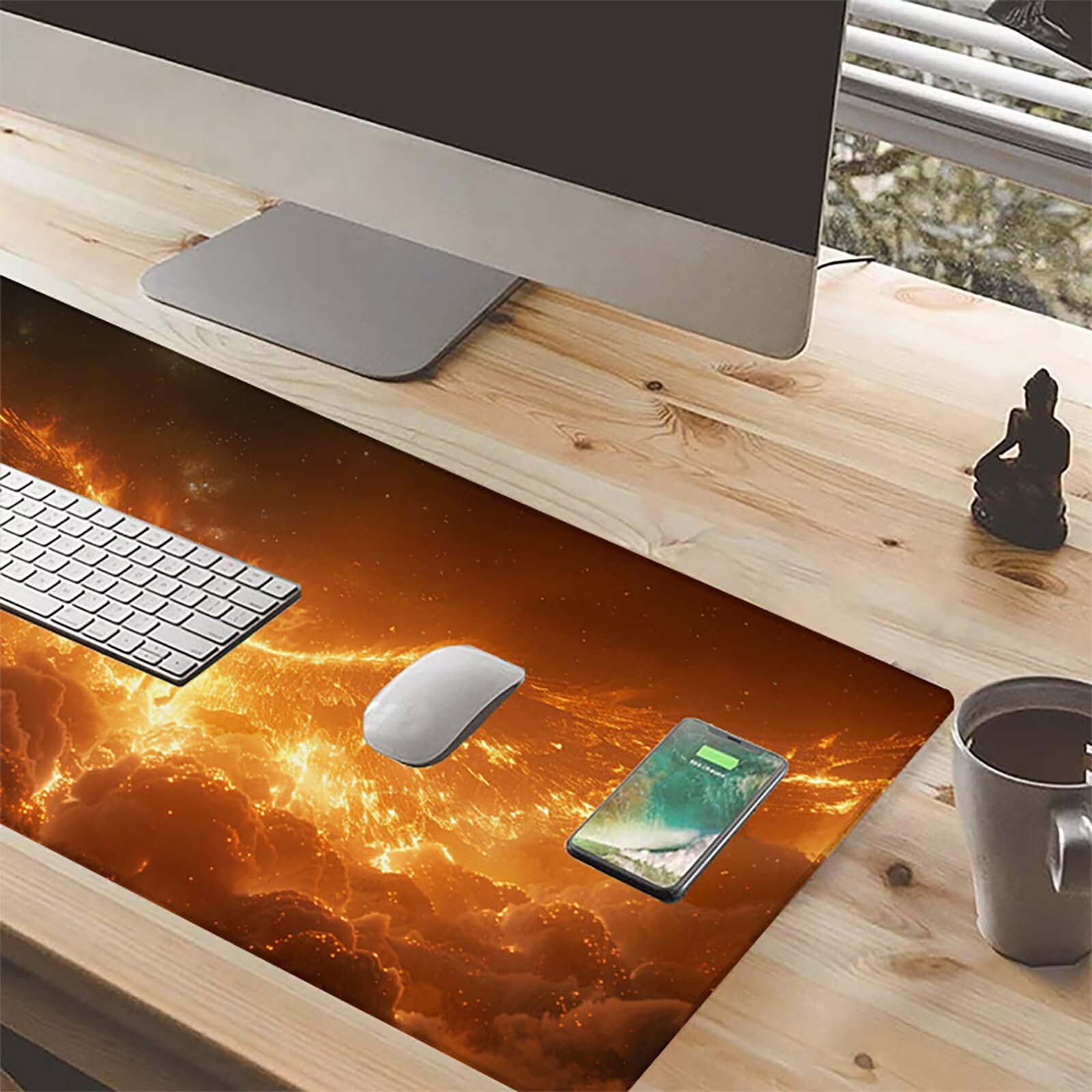 FéNix Alfombrilla Ratón Gaming XXL 1500x800mm, Alfombrilla Gaming Amarillo Mousepad con Base de Goma Antideslizante, Impermeable Desk Mat para Teclado y Raton, Accesorios Gaming Regalos de Hombre M-5