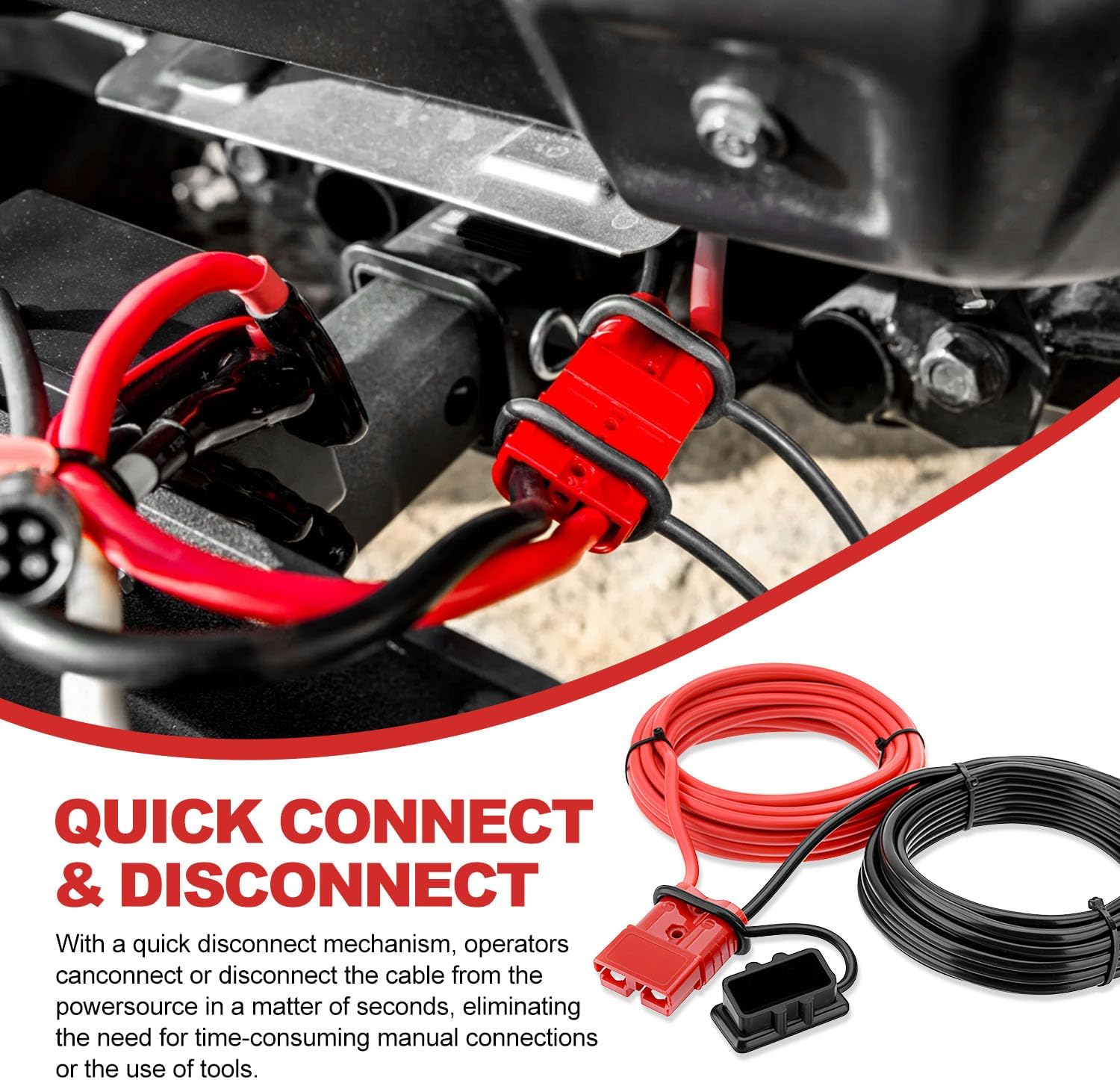 24 FT Quick Disconnect Winch Power Cable, 8 Gauge 8 AWG Copper Wiring, Heavy Duty Quick Disconnect Cables