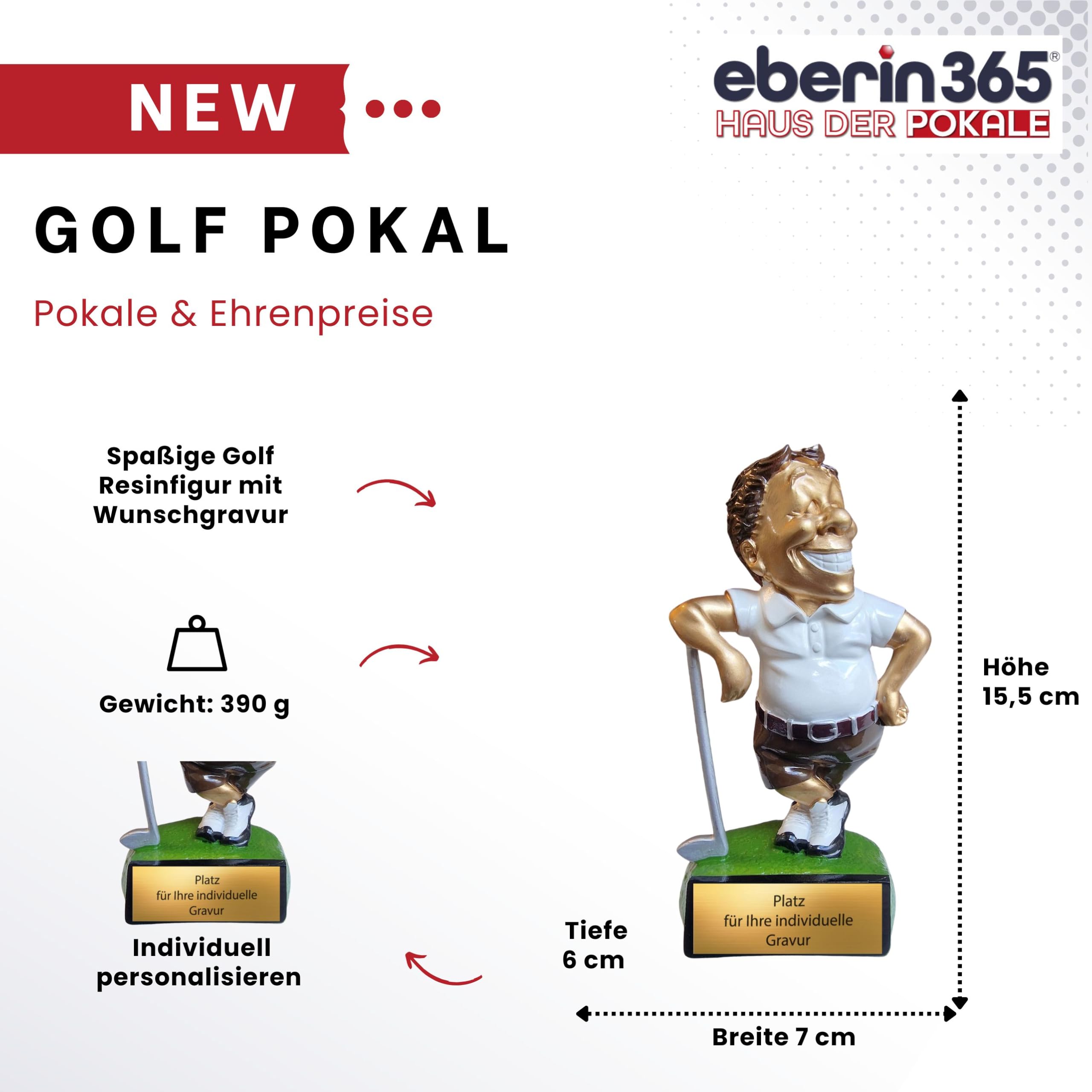 Funny Golf Pokal 15,5 cm aus Resin – witzige Trophäe mit Golfer-Figur auf Rasen Look-Sockel – humorvoller Award für Turniere, Vereine & Büro – mit Gravurschild personalisierbar