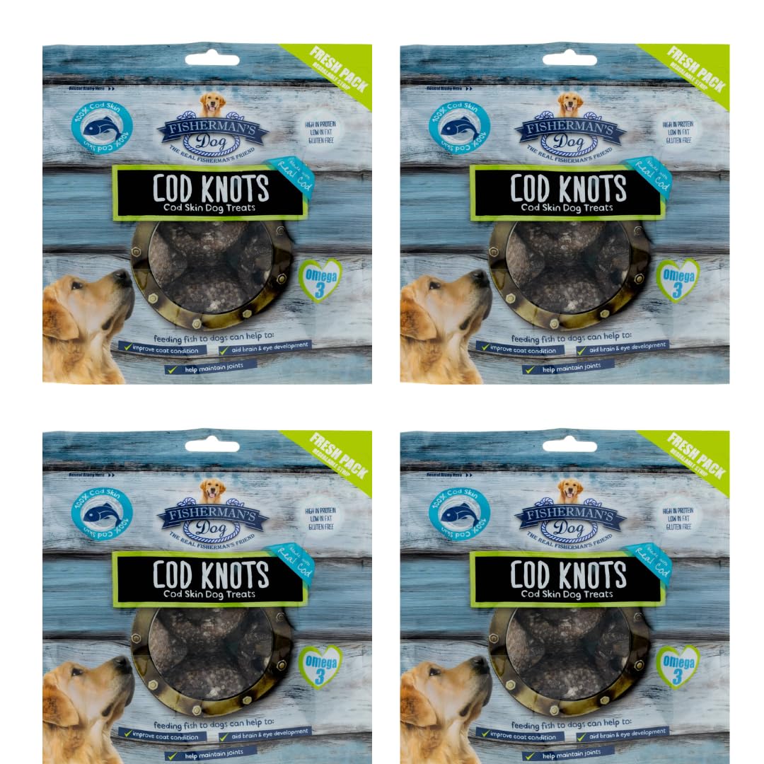 Fisherman Dog Treats - Cod Knots 100g - Tantalising Seafood Treats in Many Flavours - Dogs Love to Be Rewarded - Pack of 4