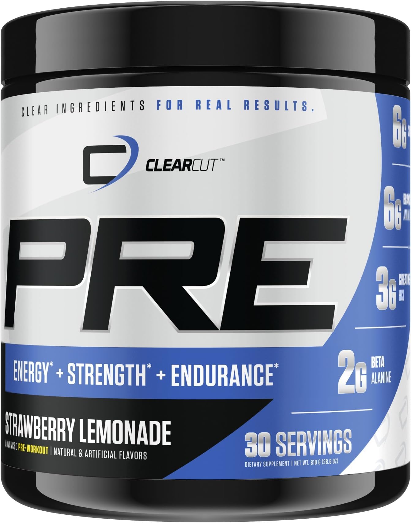 ClearCut PRE, Advanced Pre-Workout with Citrulline Malate, Creatine, BCAAs, Choline, Beta Alanine, 30 Servings (Strawberry Lemonade)