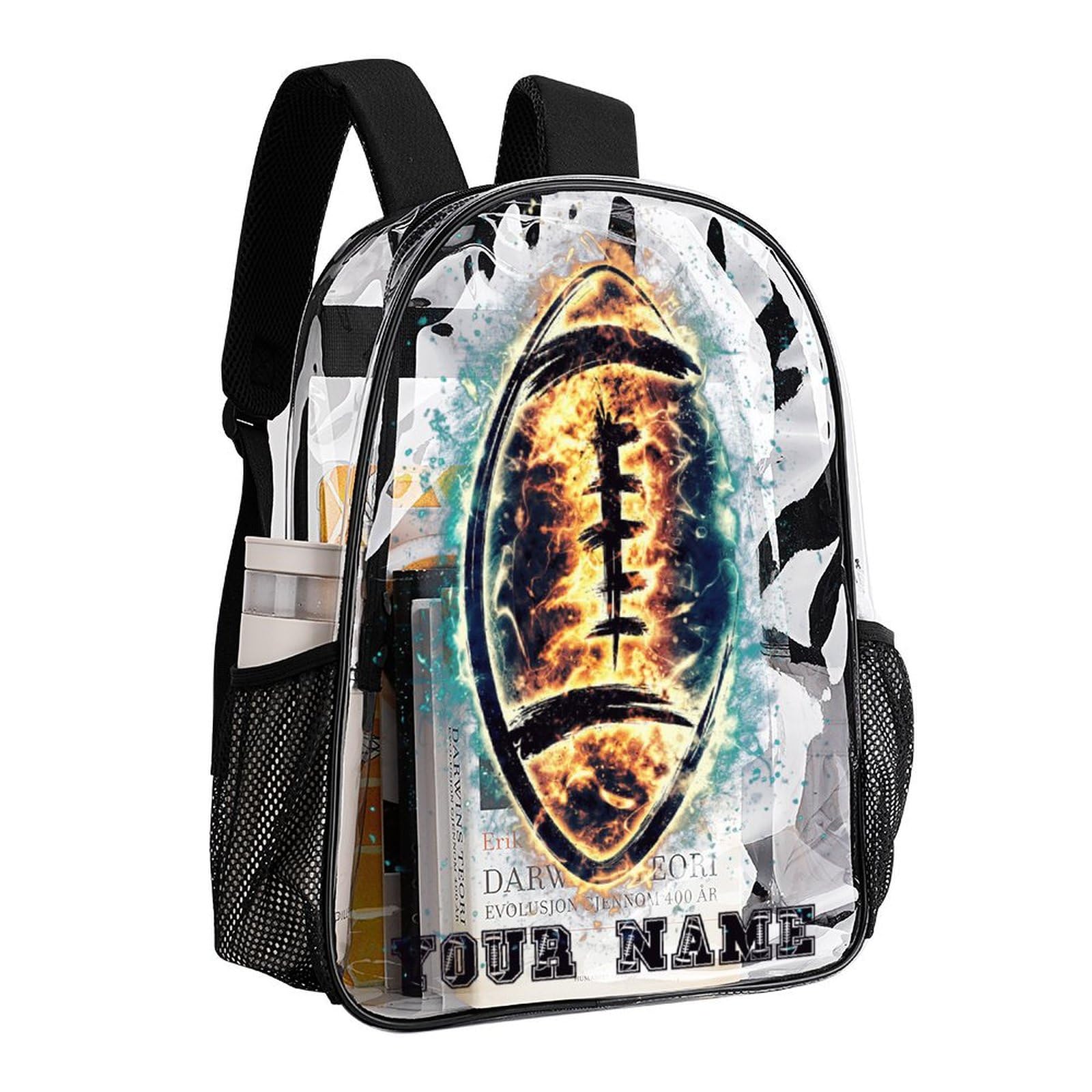 ZCJB-WSRY Custom Football Clear Backpack Heavy Duty for Girls Kids Boys Women Men - Large Cute PVC Footballs Theme Printing Transparent Backpacks for