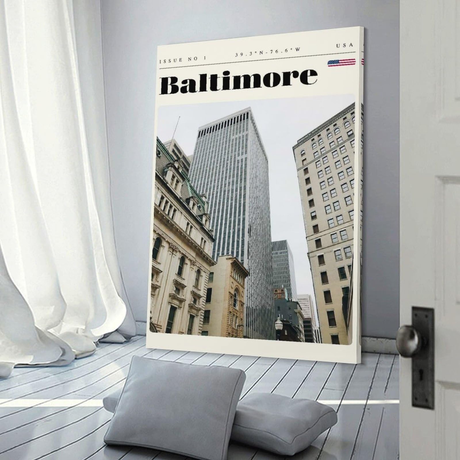 Junmoney Baltimore Maryland Travel Art Decorative Canvas Print, 24x36inch(60x90cm), for Hallway, Entryway Or Landing, Home Artwork for First Impressions
