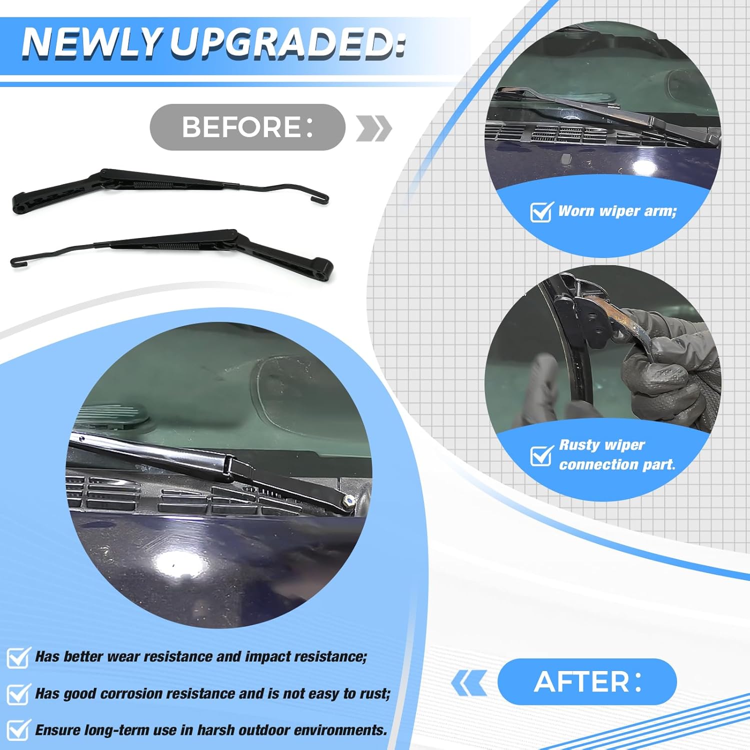 Front Windshield Wiper Arm Pair Kit Fit Compatible With Chevy S10 Pickup 94-04