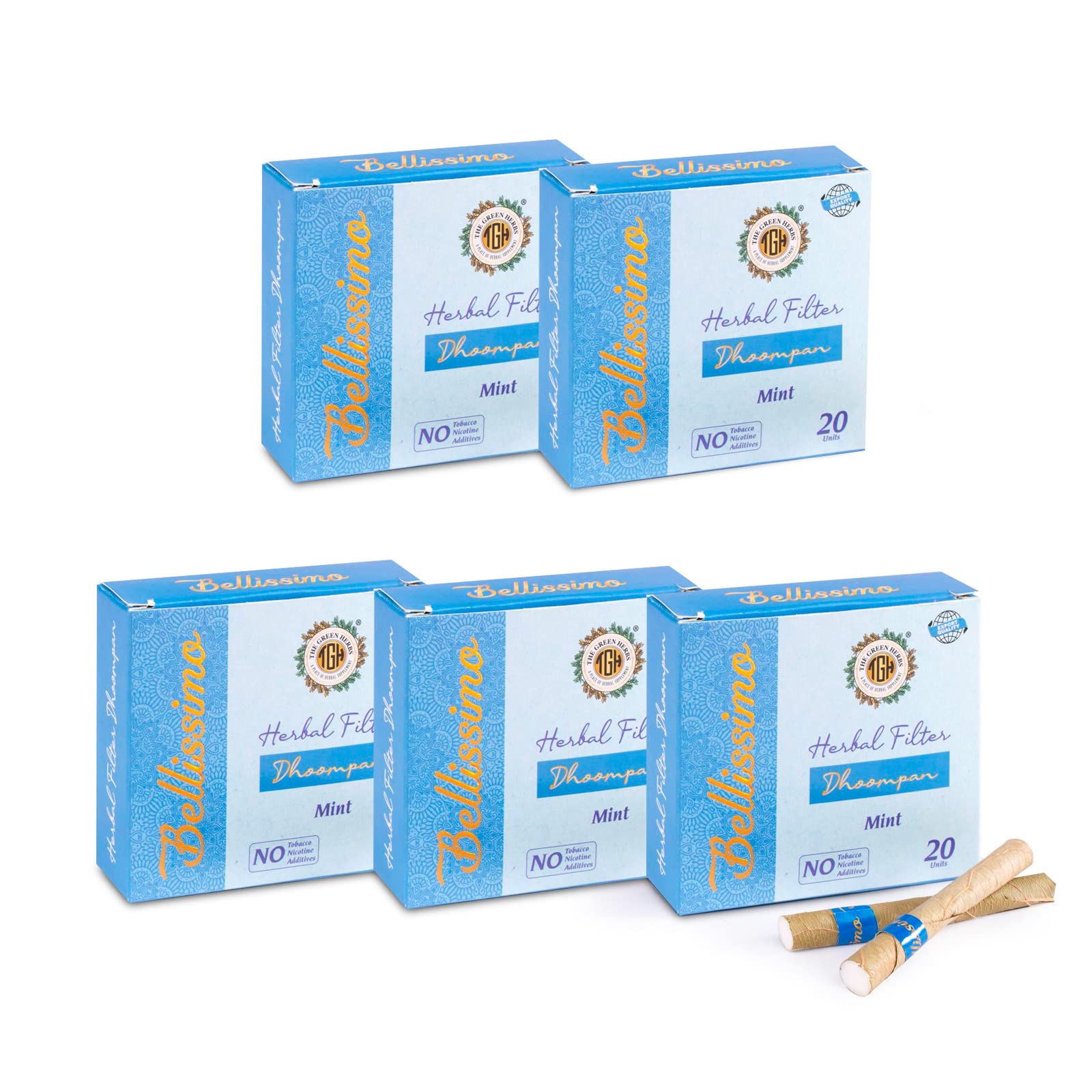 Bellissimo Ayurvedic Herbal Cigarette, Tobacco & Nicotine free Herbal Filter Dhoompan, Mint Flavor Sticks Rolled in Tendu Leaves, Helps Quit, Non-Addictive Cessation, 5 Pack 100 Cig (B0C13S7ZSB) Amazon Price History, Amazon Price Tracker