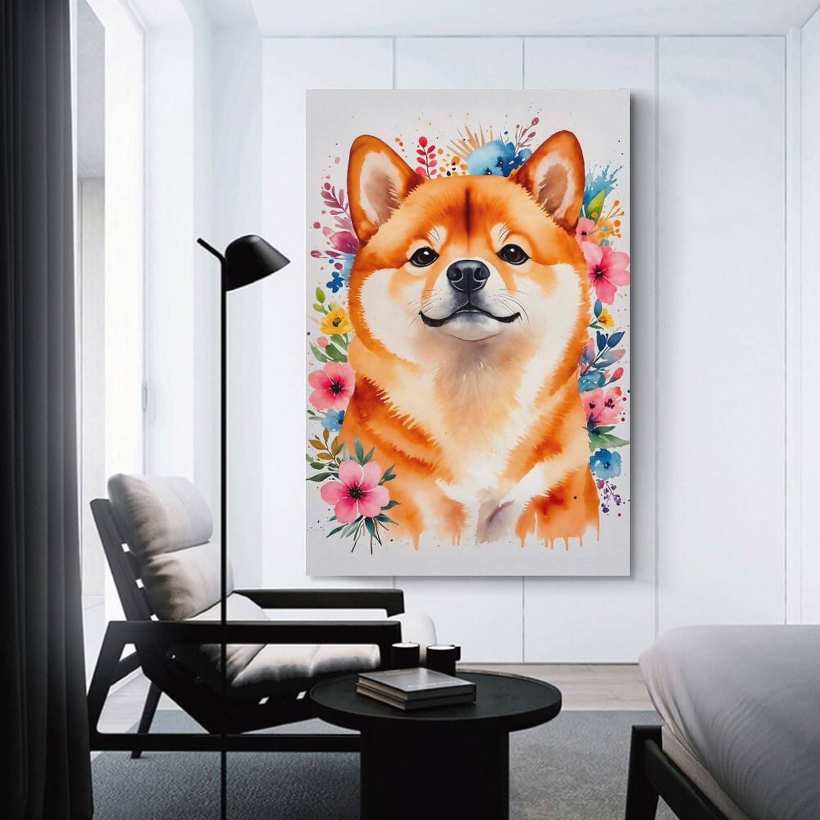 Junmoney Unframe-Style-3 Hanging Wall Art Shiba Inu Watercolor, 12X18inch(30X45cm), For Entryway, Lounge Links Or Small Walls, A Neat Decor Update For Hallways