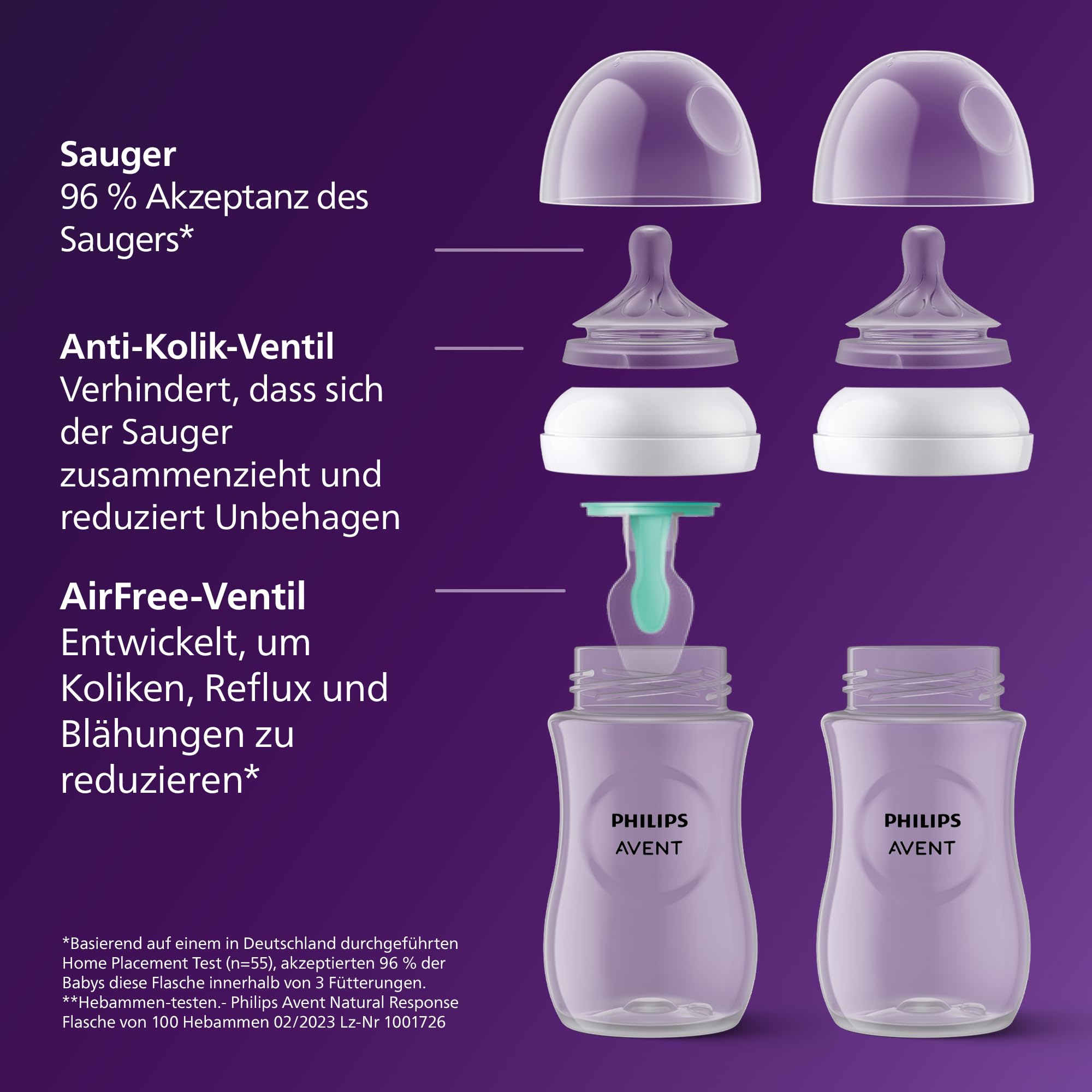 Philips AVENT Babyflaschen mit AirFree Ventil Geschenkset für Neugeborene 4 Stück ultra soft Schnuller Flaschenbürste 0–12 Monate SCD657/11