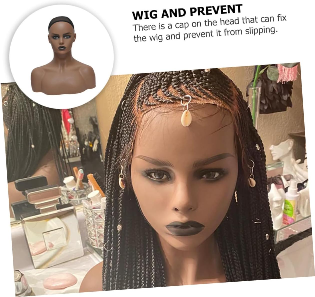 NOLITOY Realistic Skin Mannequin Head Model with Shoulders Lifelike Bust for Wig Hat Scarf Display Jewelry Showcase Durable Design for Retail Personal Use