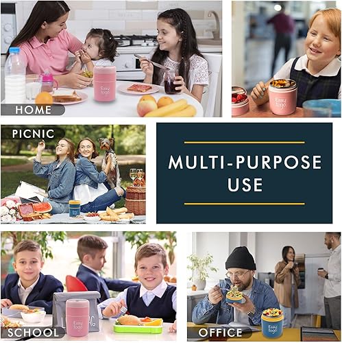 Miniatura 5 de Lonchera de acero inoxidable de 23.7 fl oz con cuchara, asa, recipiente pequeño a prueba de fugas para aperitivos, dieta y alimentos preparados,