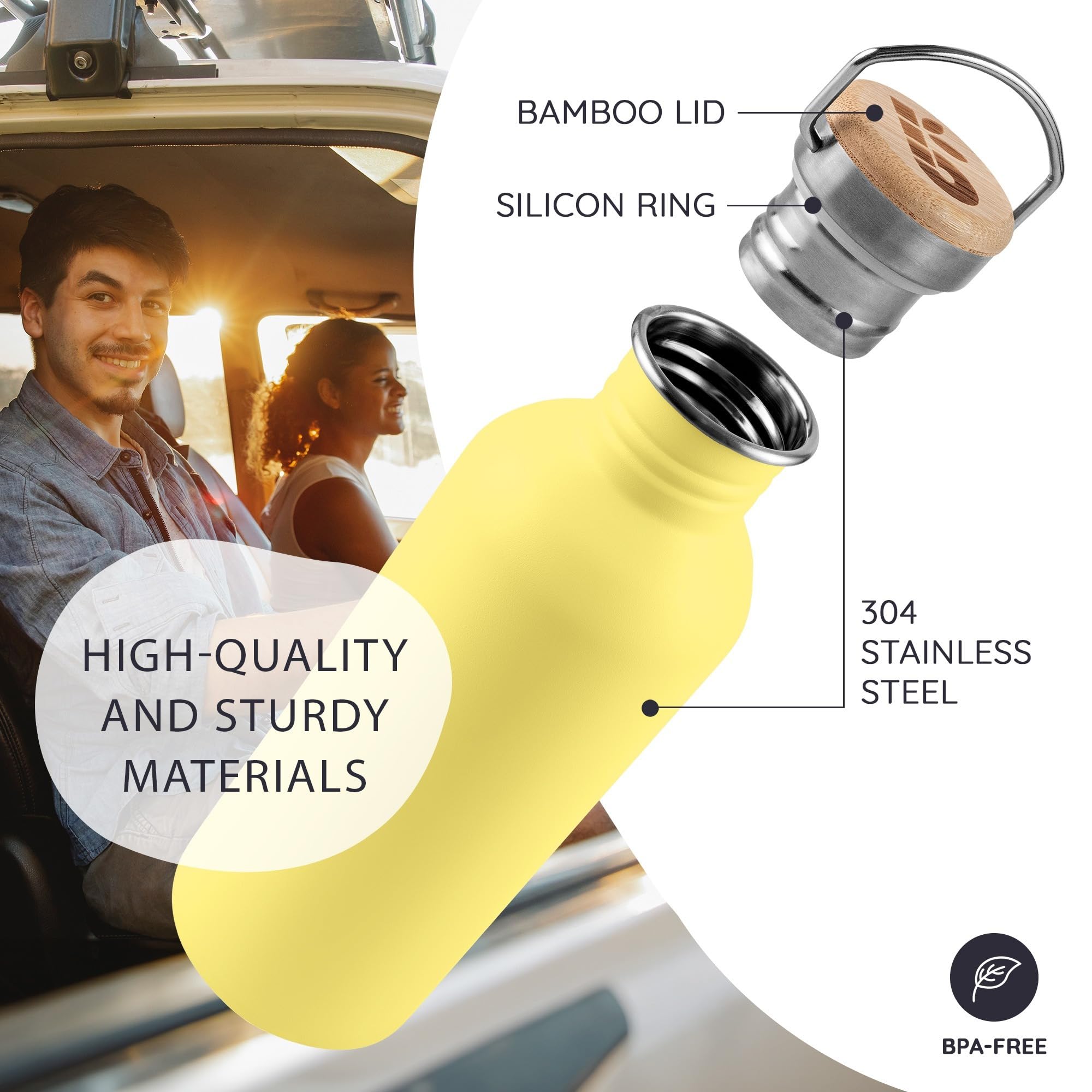 Bambaw 500ml Stainless Steel Water Bottle, Yellow Beam, Leak Proof, Reusable, 500 ml - Image 2