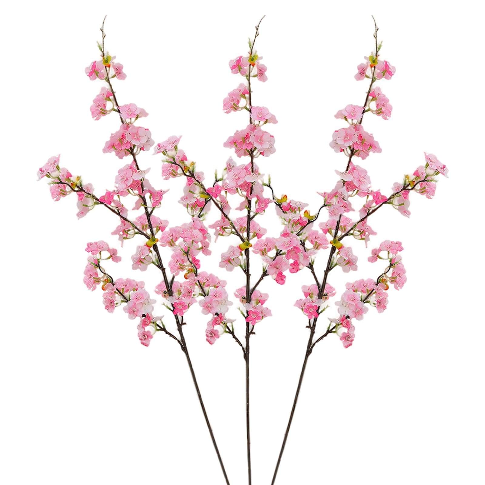 Yongyann 3Pcs Artificial Cherry Blossom, 107cm Faux Silk Peach Stems Pink