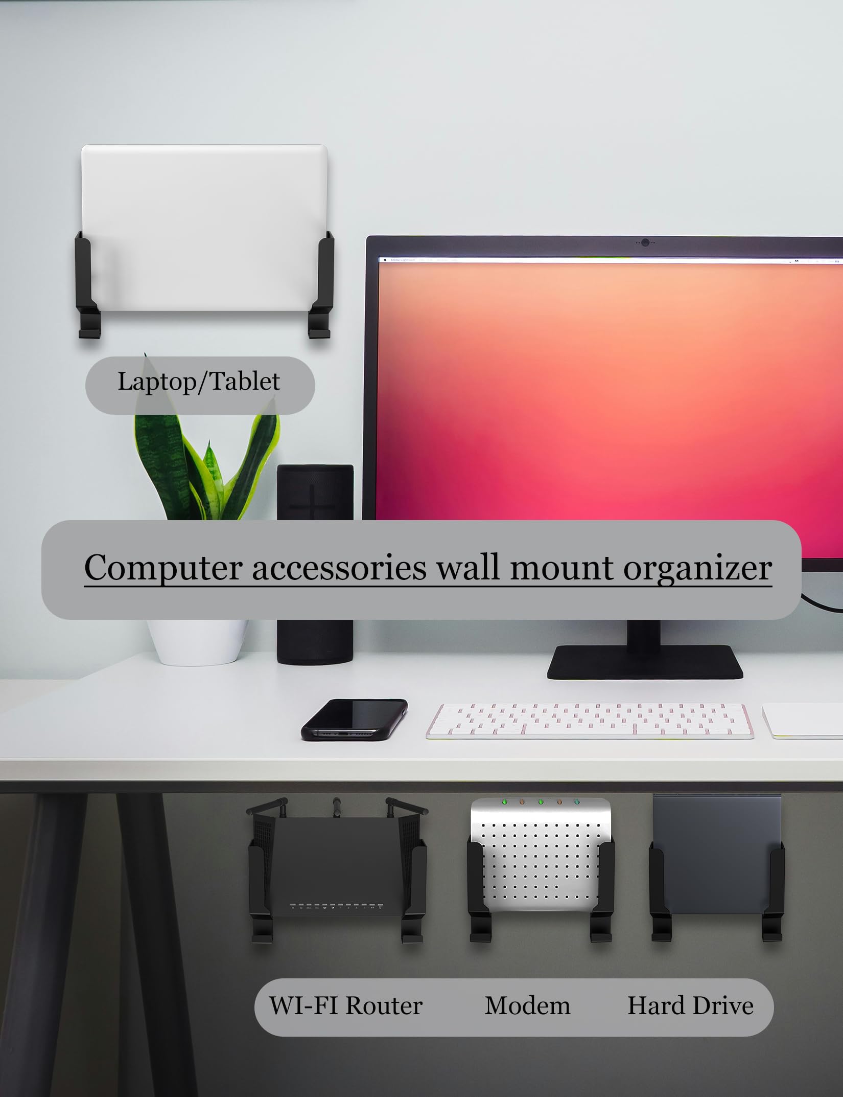 Estante universal de montaje en pared para módem/router/Mac Mini/Apple TV/ROKU, se adapta a caja de cable de pared detrás de TV, compatible con soporte de pared para portátil/Mac