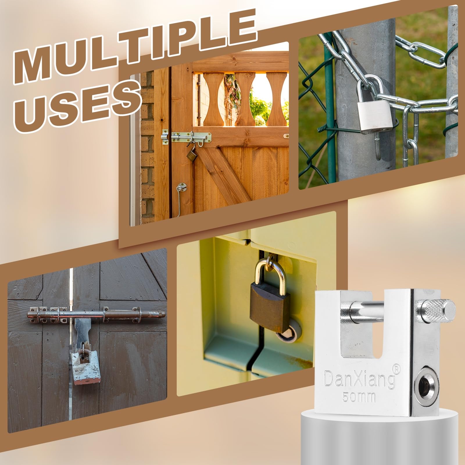 PATIKIL Lot de 2 cadenas haute sécurité en acier en forme de D de 6,1 cm avec 4 clés pour unité de rangement, garage, porte, entrepôt, abri, conteneurs, argent