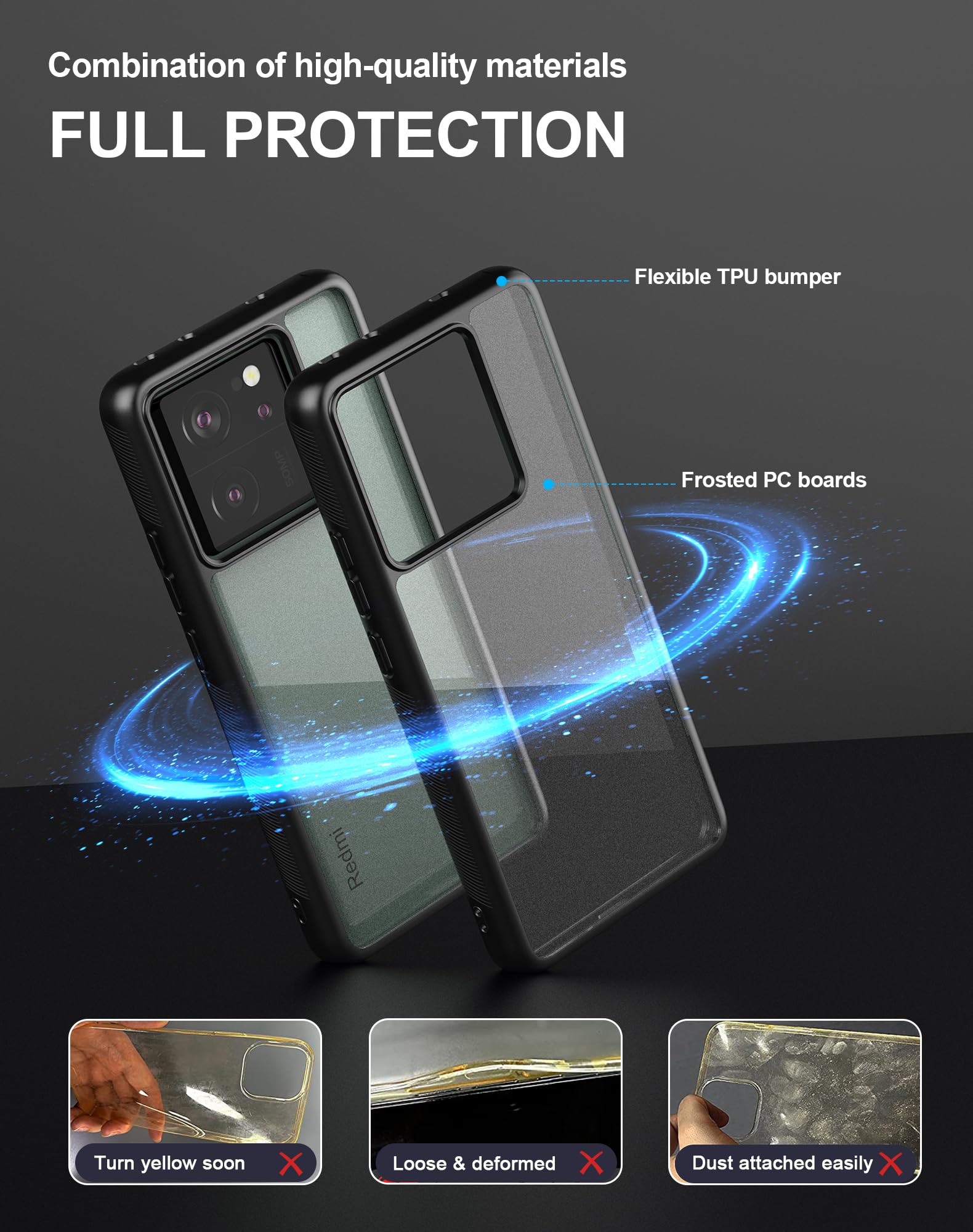 Eastcoo Slim Fit Case for Xiaomi 13T/13T Pro, Hard Frosted PC Back + Soft Black TPU Bumper, Lightweight Shockproof Protective Case for Xiaomi 13T/13T Pro, Black