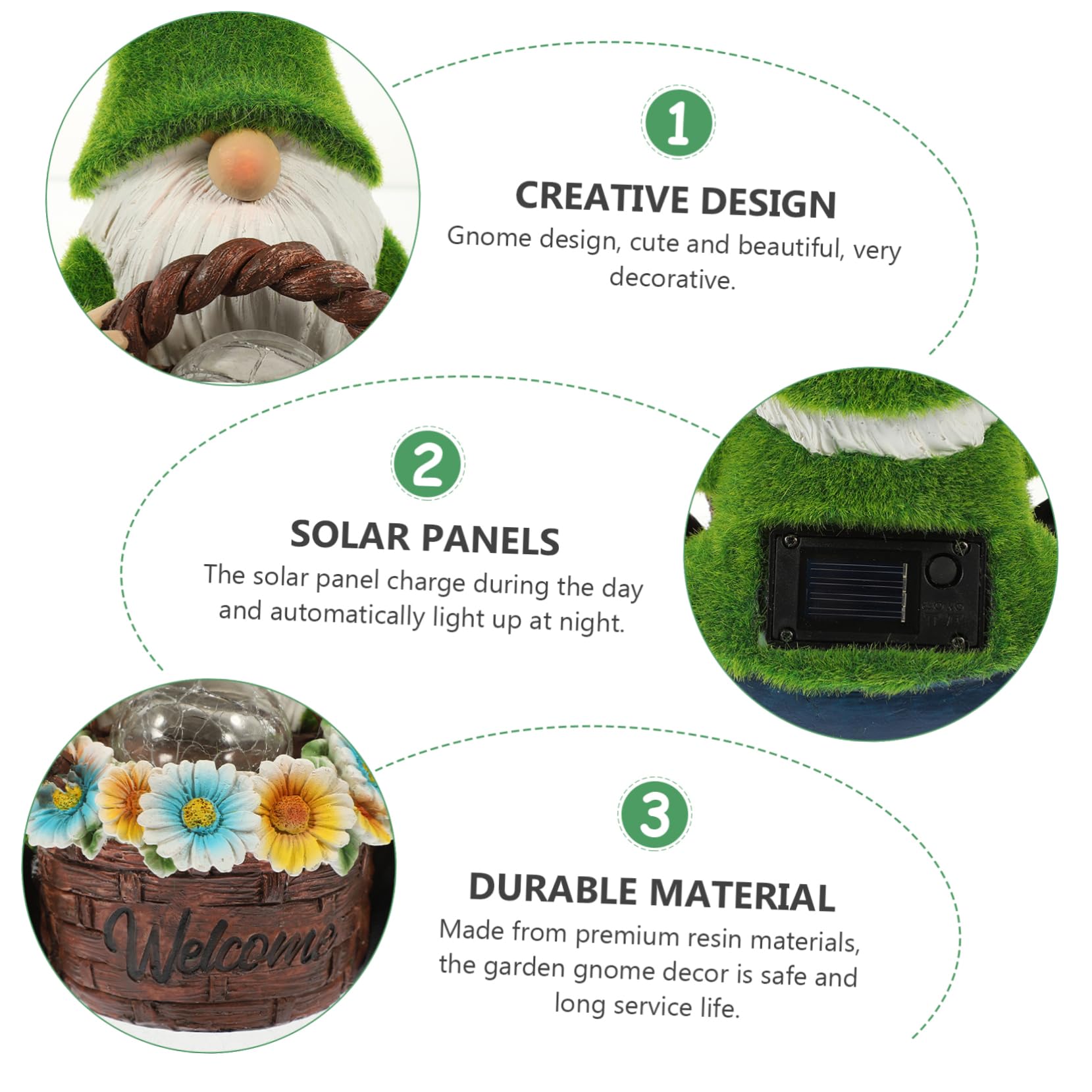 YARNOW Statue de GNOME de Jardin Solaire en Résine Verte pour Extérieur