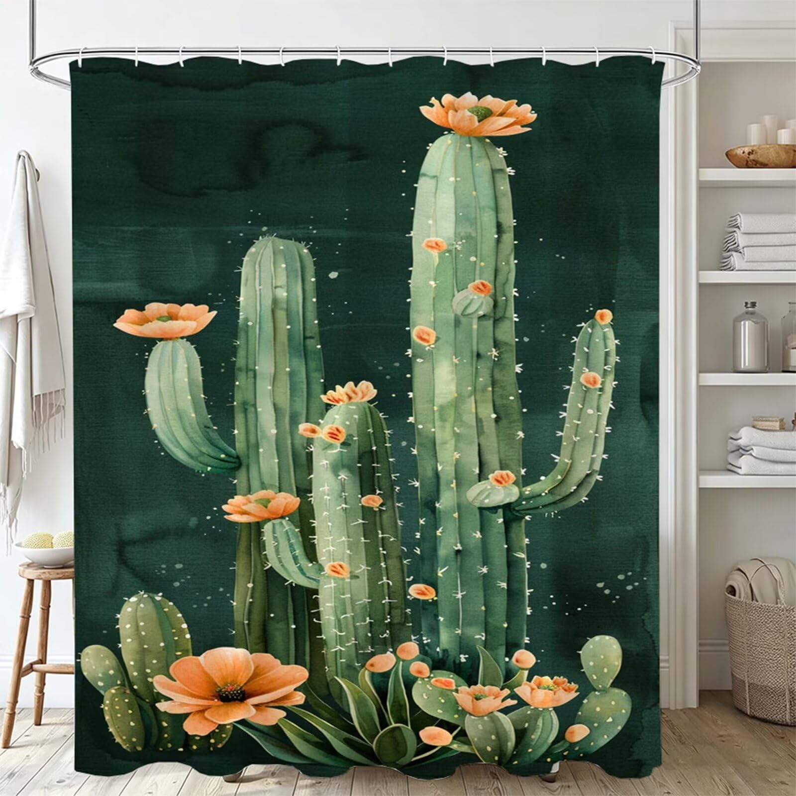 Tenda Doccia 180x180cm colore senape Tenda per Doccia con 12 Anelli, Bordo Ponderato, Polyester Tessuto Lavabile, Asciugatura Rapida, Facile da Pulire, per Bagno Dormitorio Hotel cactus J-545
