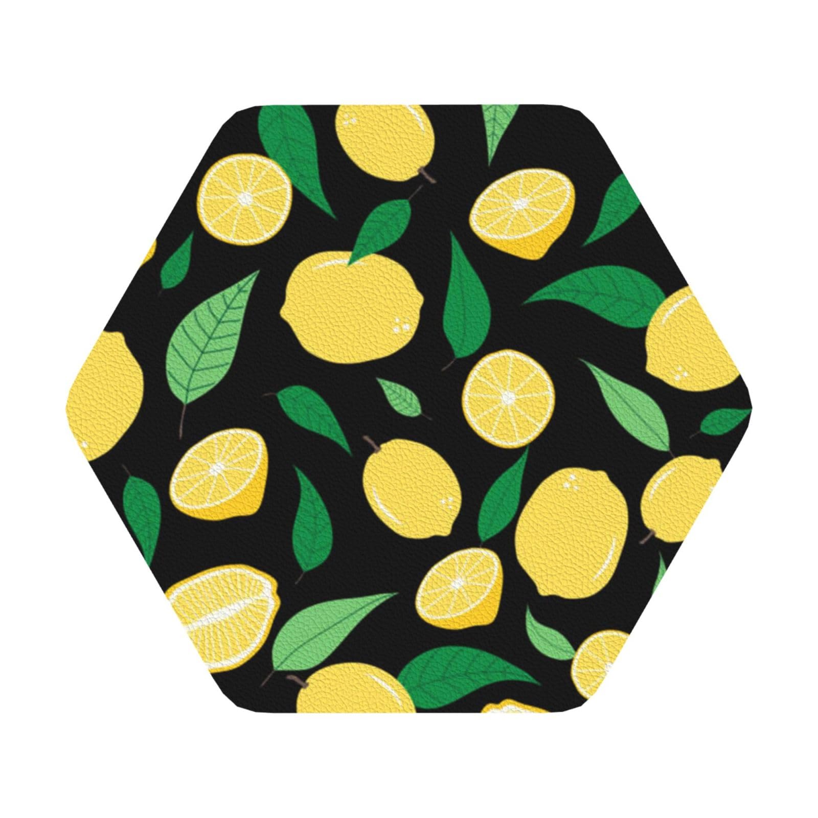 Lemon fruit PU Leather Coasters Set of 6 Hexagon Drink Coasters