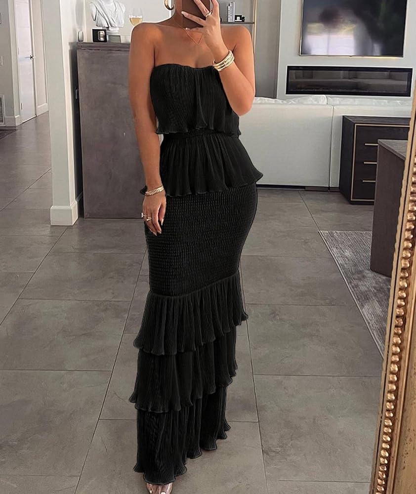 Amazon.com: Sexyshine Women's Tube Top Ruffled Tiered Maxi
